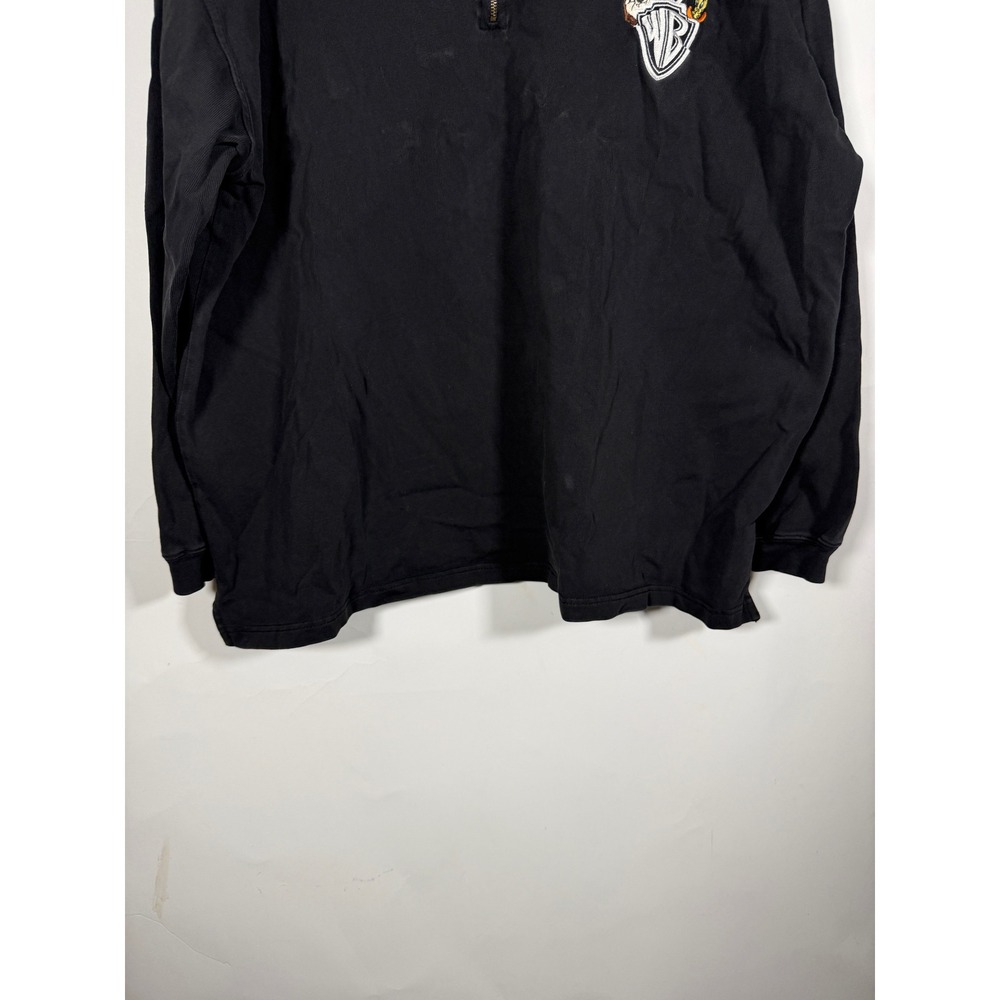 Vintage 1995 Warner Bros Studio Store Looney Tunes Quarter Zip Polo Black XL - Picture 3 of 8